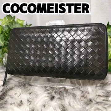 COCOMEISTER 장지갑 블랙 인트레차트 매트 가죽 뜨개질