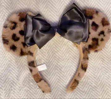 미니 마우스 머리띠 레오파드 무늬&블랙 리본