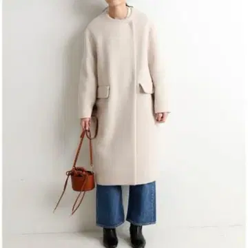 SLOBE IENA 울 더블 크로스 크루넥 코쿤 코트