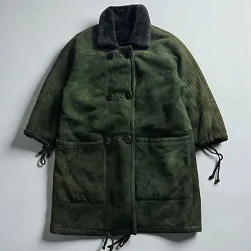 레어 빈티지 리얼 가죽 무스탕 코트 올리브 그린 양가죽 양모