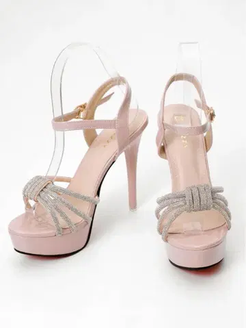DAZZY 핑크 하이힐 샌들 에나멜 비쥬