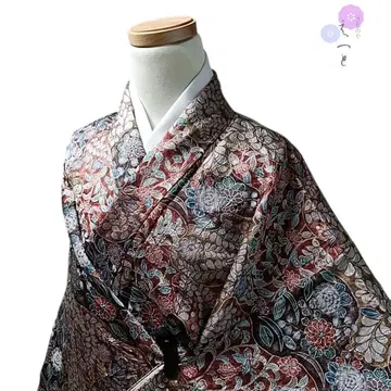 42 에토 기모노 순수 실크 이중 기모노 츠지가하나 코몬 팥색