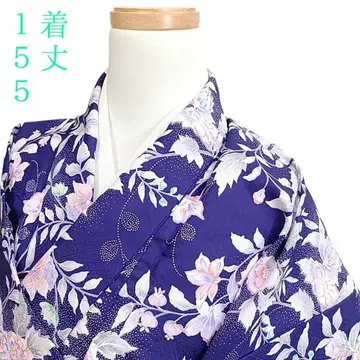 W81 기모노 이중 기모노 기장 155cm 화학 섬유 꽃 파랑