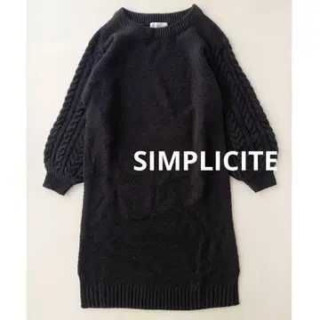 미사용 여성용 심플리시떼 소매 케이블 니트 원피스 울 혼방 블랙