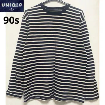 UNIQLO 90s 네이비 택 긴팔 크루넥 보더 T셔츠