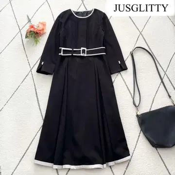 [ 새상품급 ] 저스길리티 바이컬러 플레어 원피스 벨트 긴팔 펄