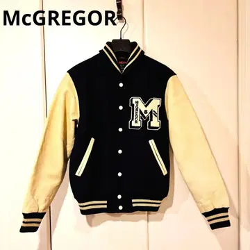 맥레거 바시티 자켓 네이비 아이보리 M 자수 소매 가죽