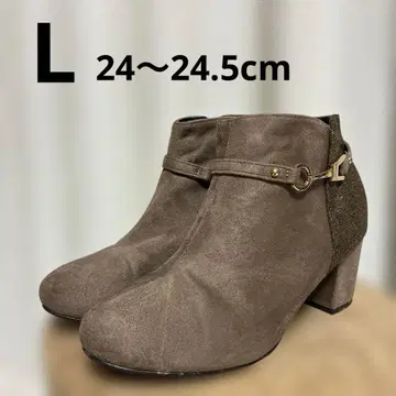 24cm 브라운 스웨이드 숏부츠 부티 브라운 와이드 힐 L