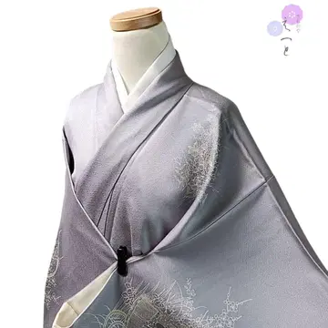 42년산 순수 실크 이중 기모노, 보라색, 츠케사게, 꽃무늬