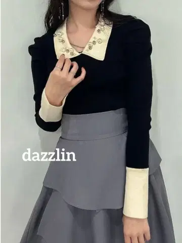 [ dazzlin ] 오너먼트 컬러 리브 상의 / 리브 니트탑