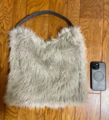 그레이 인조 모피 토트백