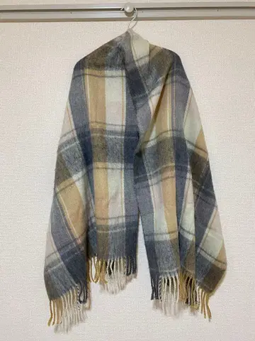 그레이 x 베이지 x 화이트 체크 무늬 대형 스톨