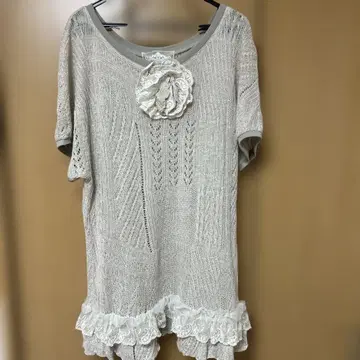 POTECHINO 그레이 베이지 반팔 니트 튜닉