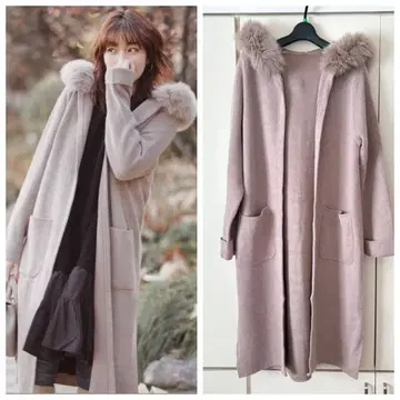 새상품 아푸와이저 리셰 후드 퍼 니트 코디건 모카 코트