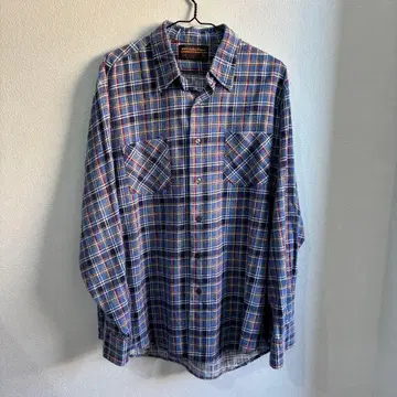 80s Montgomery Ward 프린트 플란넬 셔츠 파랑