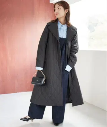 SLOBE IENA 퀼팅 롱 코트 그레이
