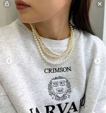 바이컬러 펄 3연 숏 목걸이