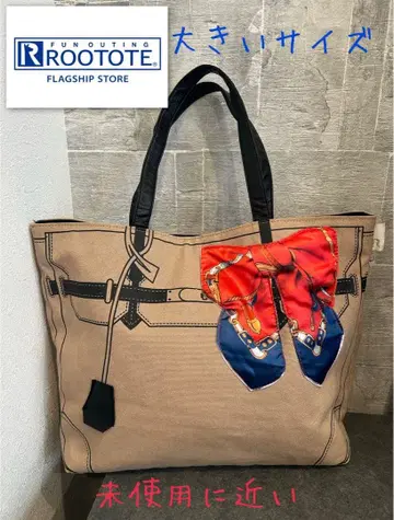 ROOTOTE 다이칸야마 다마시에 토트백 스카프 리본 패턴 빅 사이즈