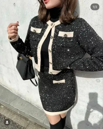 셰리에 sheller 스팽글 크롭 가디건