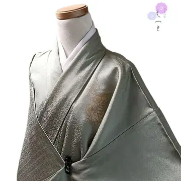 51 에토 기모노 순수 실크 이중 기모노 그린 츠케사게 최고급