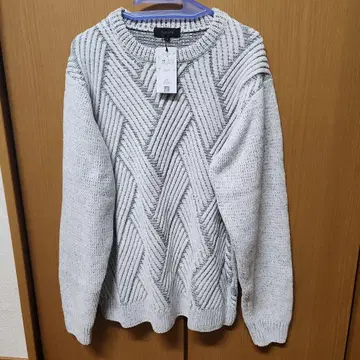 TAKA:Q (타카큐) 화이트 그레이 뜨개질 무늬 스웨터