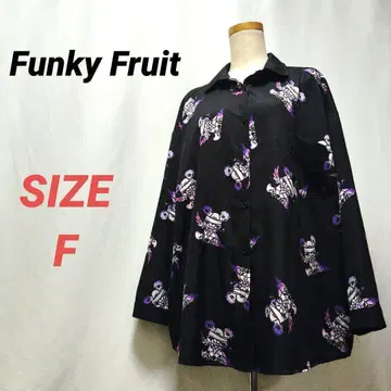 Funky Fruit 올 패턴 셔츠 곰 오버 사이즈 야미 지뢰계 블랙