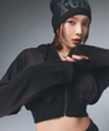 x-girl 블랙 퍼플 크롭 후드티