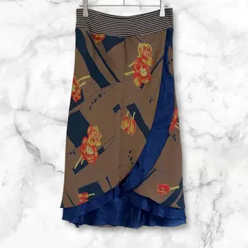 플라워 프린트 플레어 스커트 허리밴딩 롱 기장 M 사이즈 일본제