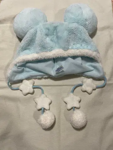 디즈니 팬 캡 스카이블루 귀도리 모자 별 모양 폼폼 포함