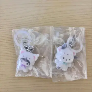 화이트 고양이 캐릭터 스트랩 2개 세트