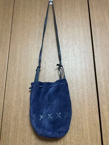 벅스킨 복조리 숄더백 네이비 천연 가죽끈 페이즐리 안감