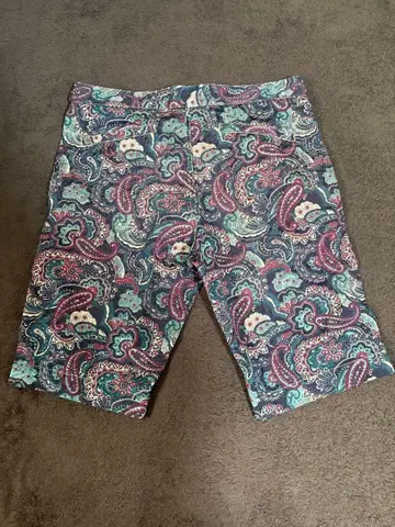 페이즐리 무늬 숏팬츠 구제 의류 버뮤다 팬츠 허리 조절
