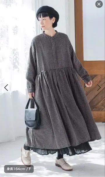 체크 무늬 롱 셔츠 원피스 ( 가디건 포함 )