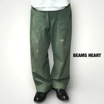 BEAMS HEART 베이커 팬츠 퍼티그 페인트 페인트 원포인트