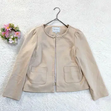 [ 쿠튀르 브로치 ] 노카라 자켓 (S) 펄 장식 베이지