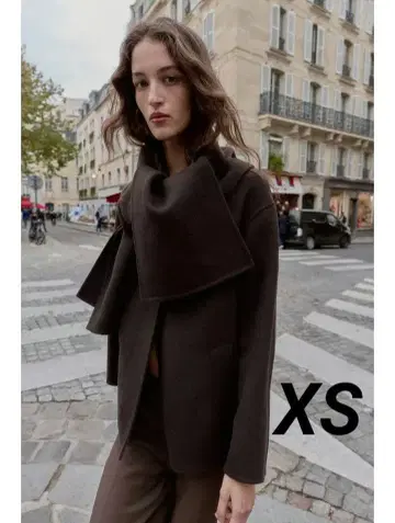 ZARA 울 숏 스카프 코트 브라운 XS 완판템