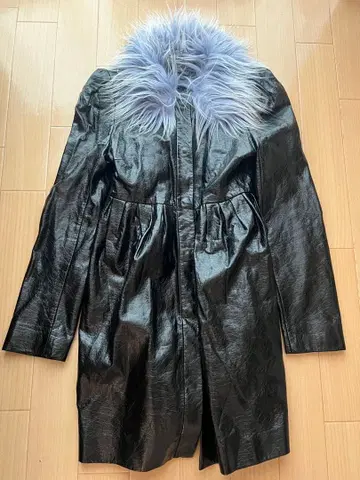 새상품급 ASOS 블랙 가죽 아우터 인조 모피 옷깃