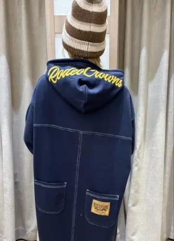 로데오 크라운 RCS 컬러 스티치 후드티 원피스 네이비