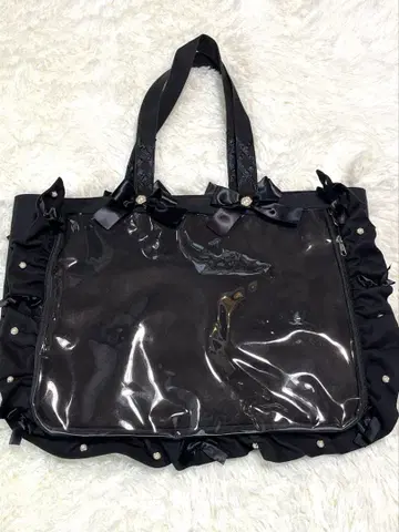 ZAKKEMART 이타백 A3 대응 블랙 프릴 리본 토트 덕질