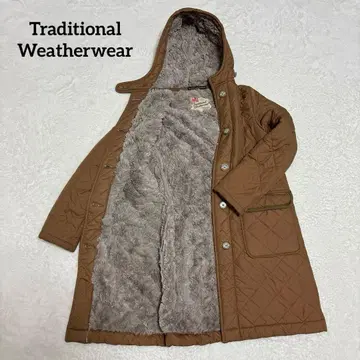 트래디셔널 웨더웨어 퀼팅 코트 롱 보아 부착