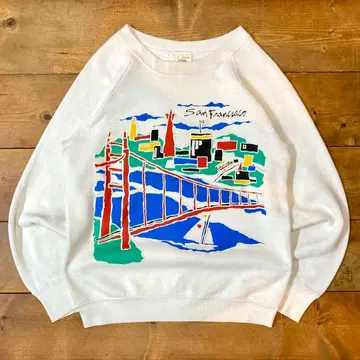 80s USA 빈티지 맨투맨 S 사이즈 프룻 오브 더 룸 화이트