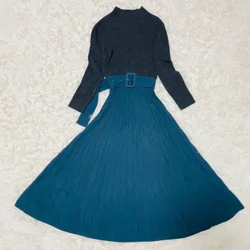 프레이아디 울캐시미어 바이컬러 원피스 그레이 x 블루그린 롱