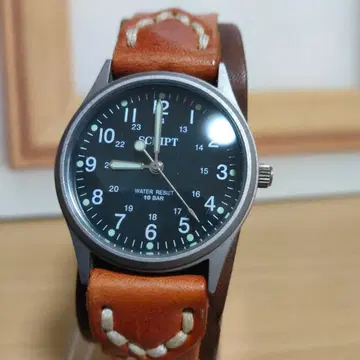 script 스크립트 리얼 가죽 남성용 쿼츠 시계 배터리 포함 작동품