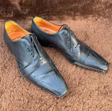 산토니 블랙 가죽 메쉬 드레스 슈즈