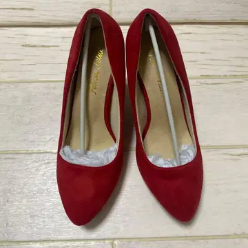 빨간색 스웨이드 오픈토 하이힐 핑힐