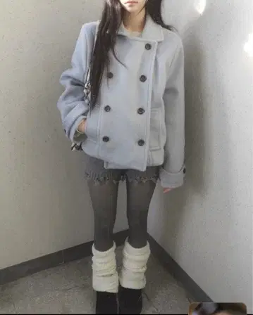 더블 버튼 숏코트 스카이블루