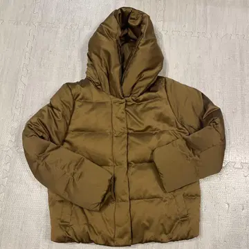 브라운 후드 부착 숏 다운 자켓 여성용