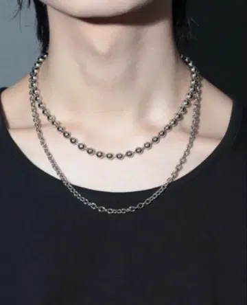 HARE 실버톤 이중 체인 목걸이