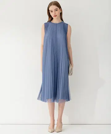 새상품 23구 블루 미디 드레스 플리츠 디자인 원피스