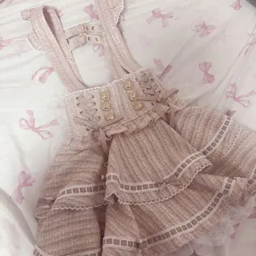 사다리 리본 트위드 티어드 치마바지 핑크